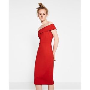Zara Dresses - Zara Love Red Off The Shoulder Bodycon Tube Dress Zara Dresses - Zara Love Red Off The Shoulder Bodycon Tube Dress
